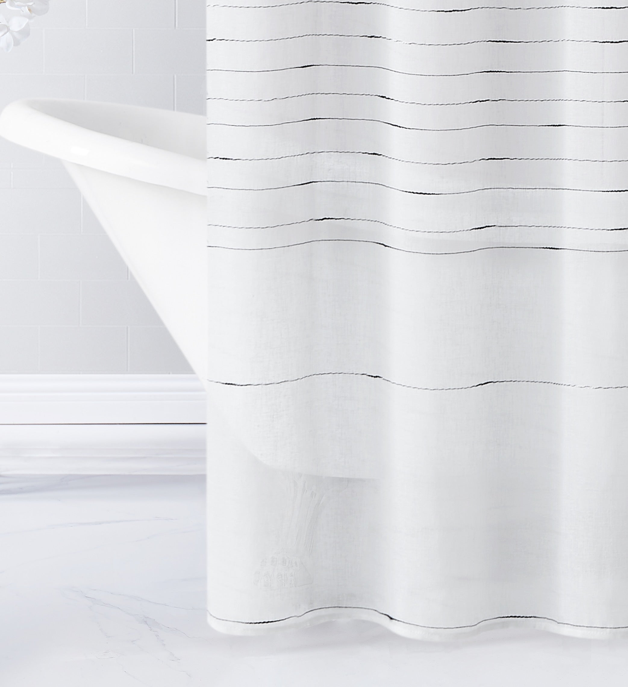 Dainty Home Lisa 3D Linen Textured Weaved Linen Look Striped Designed Fabric Shower Curtain