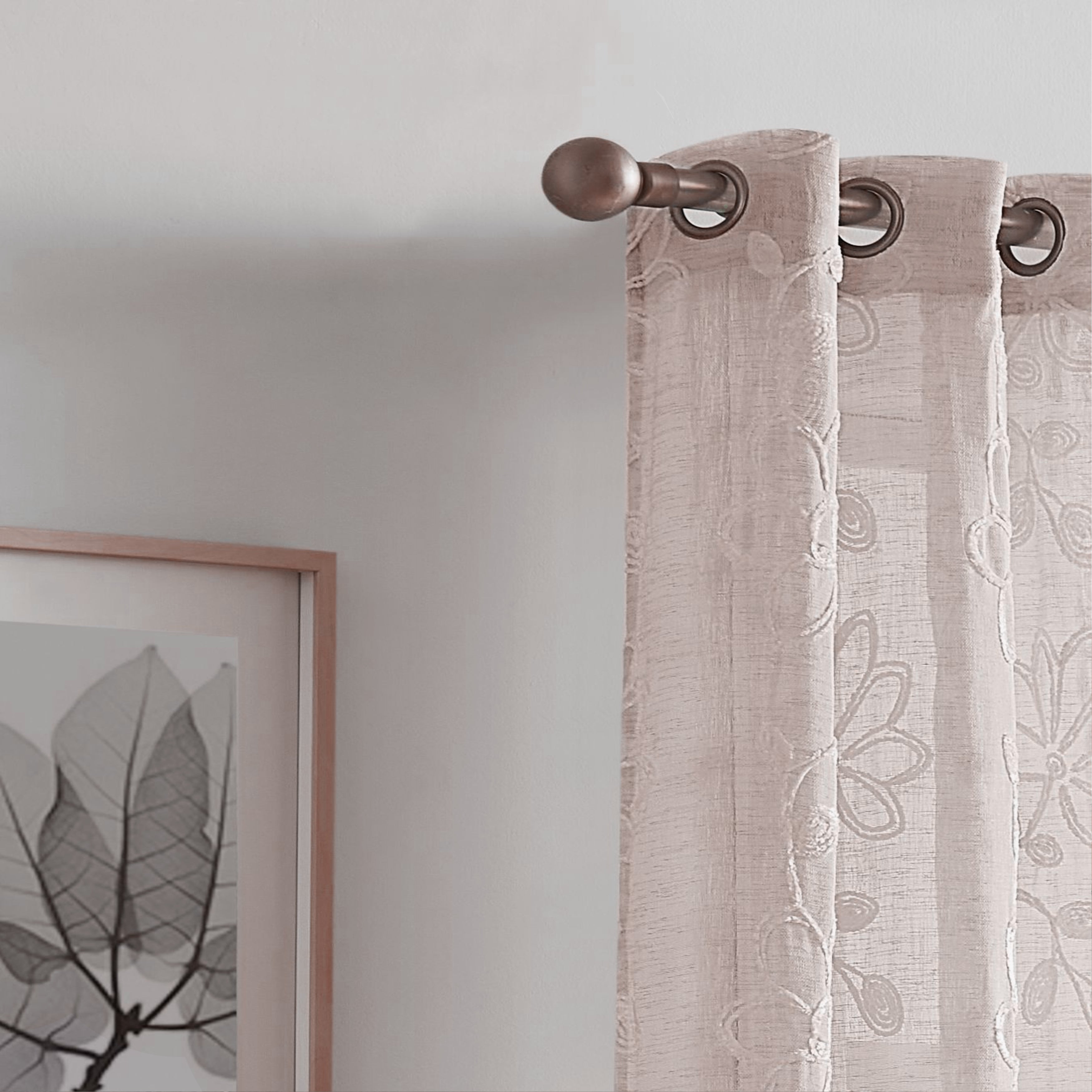 Dainty Home Rita Linen Look Boho Solid Fabric With 3D Floral Chenille Embroidery Light Filtering Grommet Panel Pair