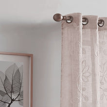 Load image into Gallery viewer, Dainty Home Rita Linen Look Boho Solid Fabric With 3D Floral Chenille Embroidery Light Filtering Grommet Panel Pair
