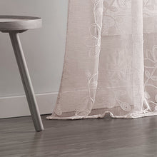 Load image into Gallery viewer, Dainty Home Rita Linen Look Boho Solid Fabric With 3D Floral Chenille Embroidery Light Filtering Grommet Panel Pair
