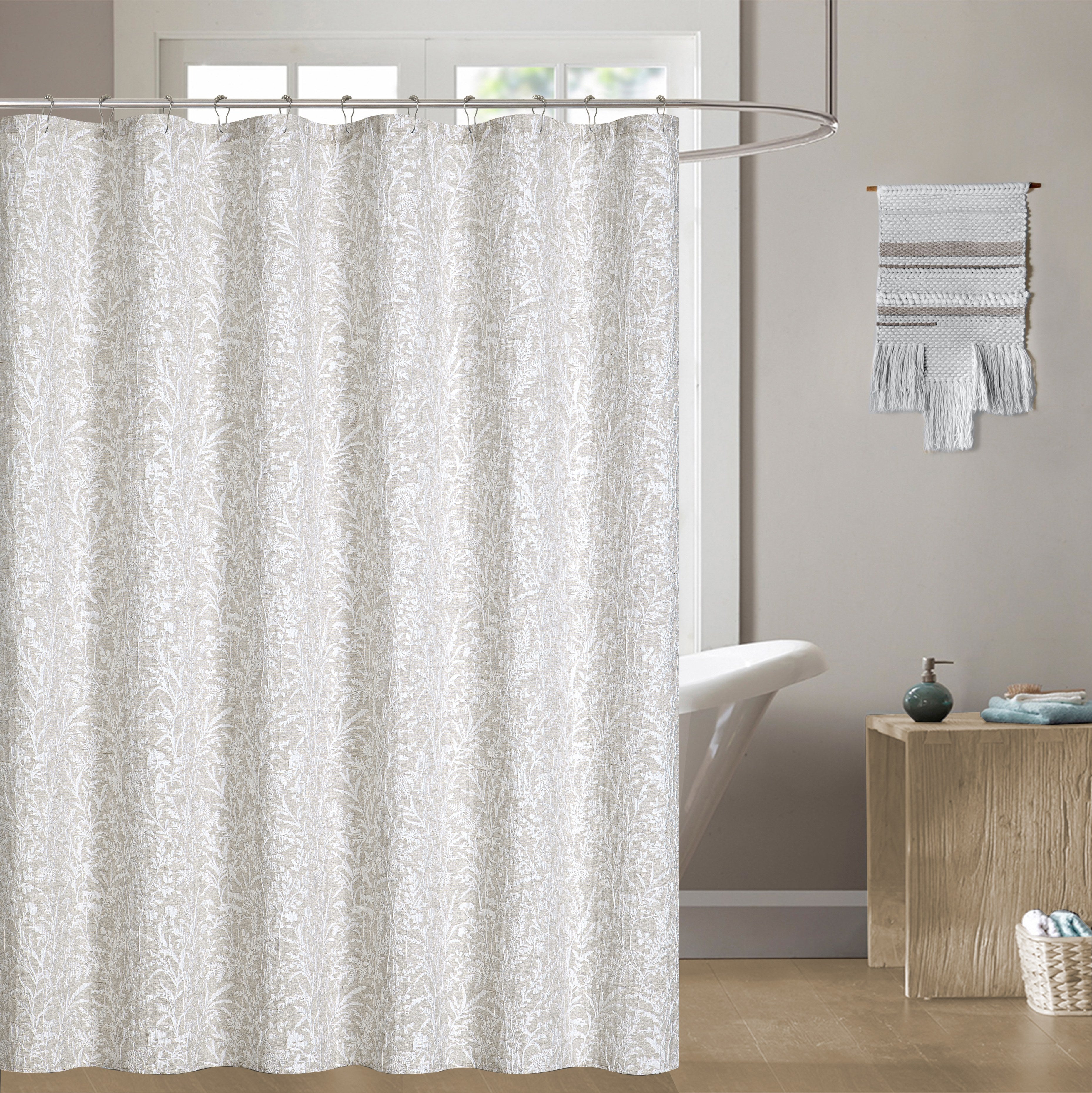 Dainty Home Elise Botanical Textured Soft Polyester Fabric Shower Curtain, 72" x 72"