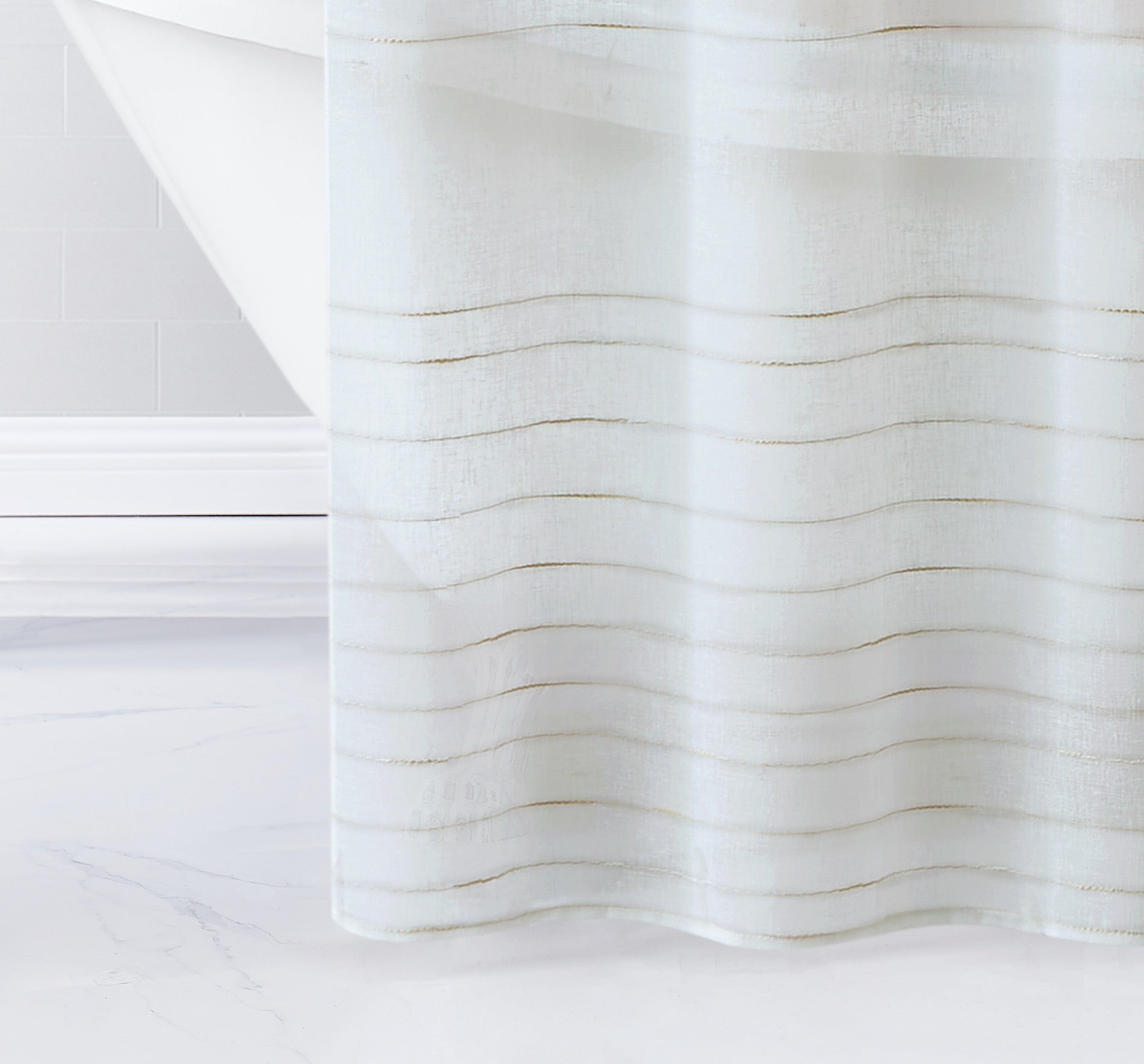 Dainty Home Lisa 3D Linen Textured Weaved Linen Look Striped Designed Fabric Shower Curtain