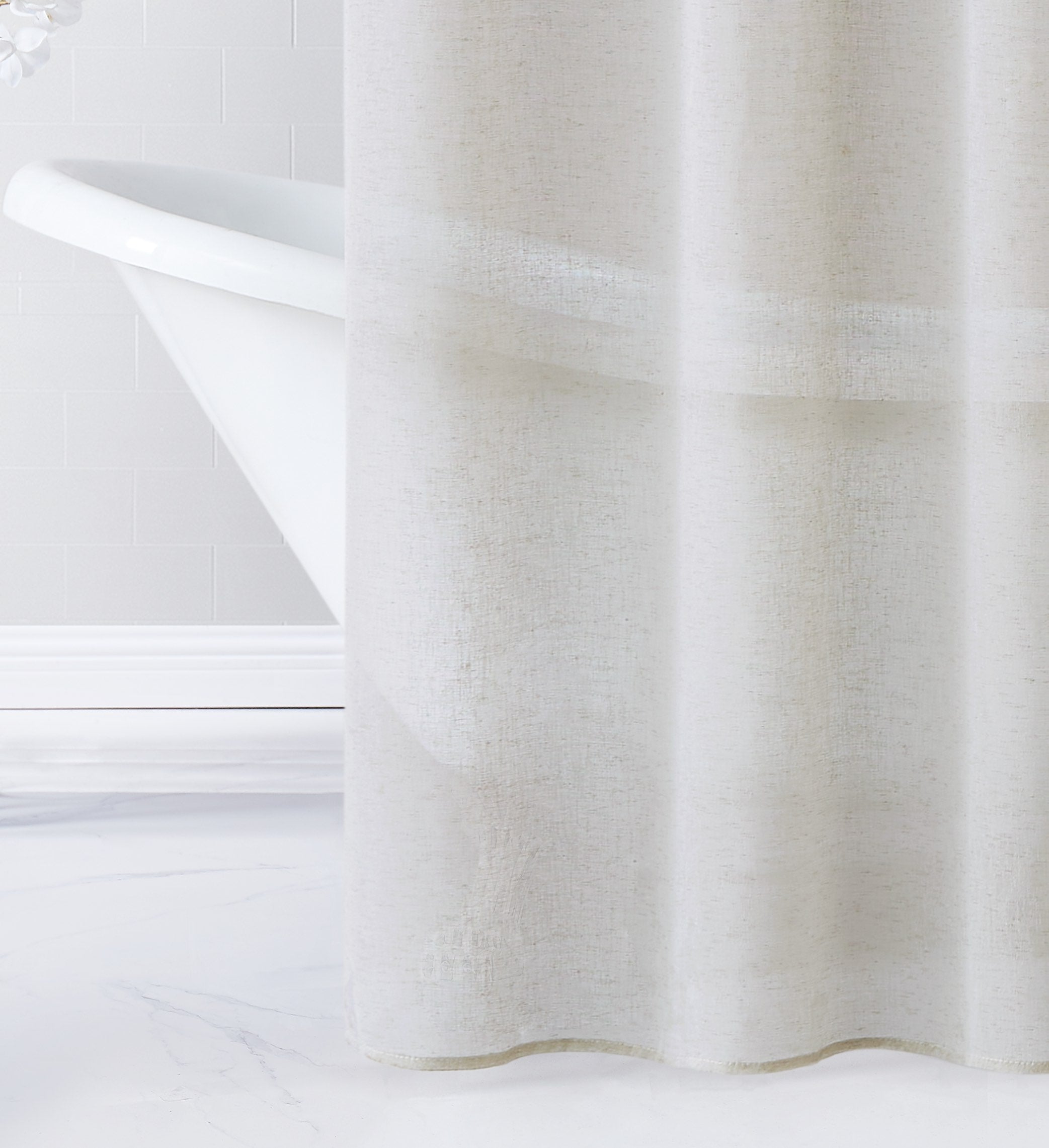 Dainty Home Daniella 3D Solid Linen Look Textured Striped 3D Chenille Designed Fabric Shower Curtain