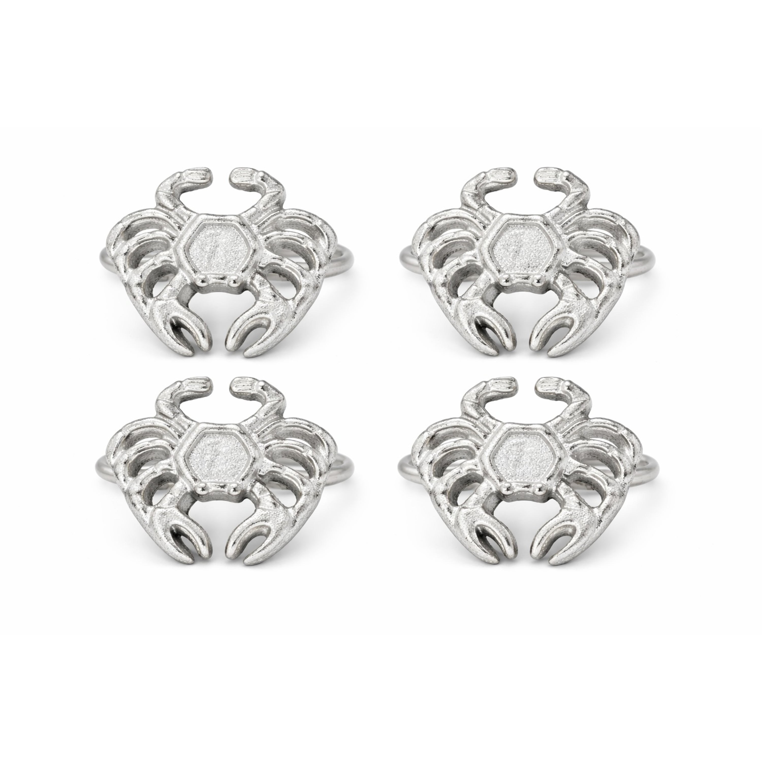 Dainty Home Crab Napkin Rings Set of 4, Silver Metal Table Decor