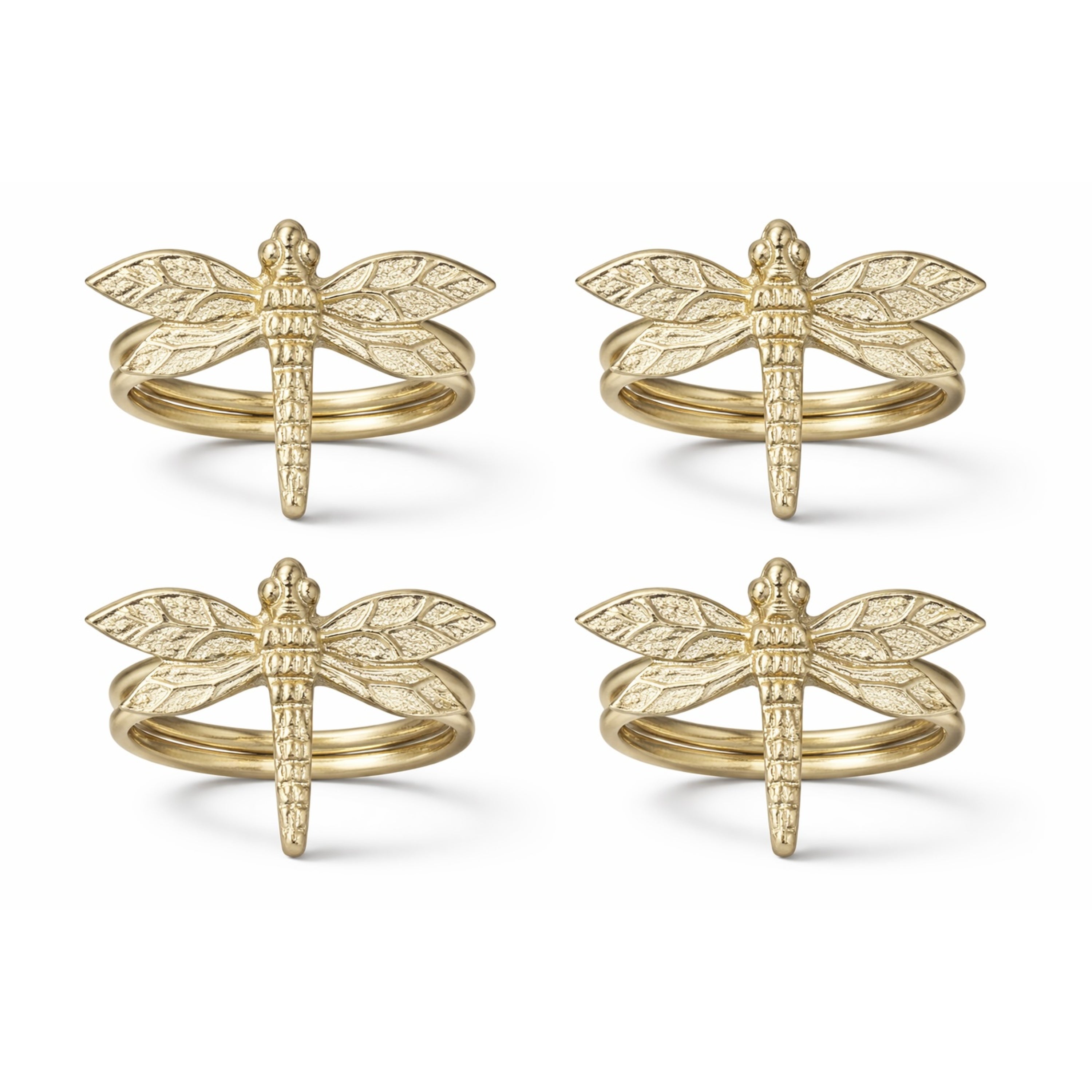 Dainty Home Dragonfly Napkin Rings Set of 4, Gold Metal Table Decor