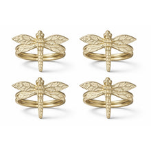 Load image into Gallery viewer, Dainty Home Dragonfly Napkin Rings Set of 4, Gold Metal Table Decor
