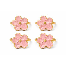 Load image into Gallery viewer, Dainty Home Pink Enamel Flower Napkin Rings Set of 4, Gold Metal Table Decor
