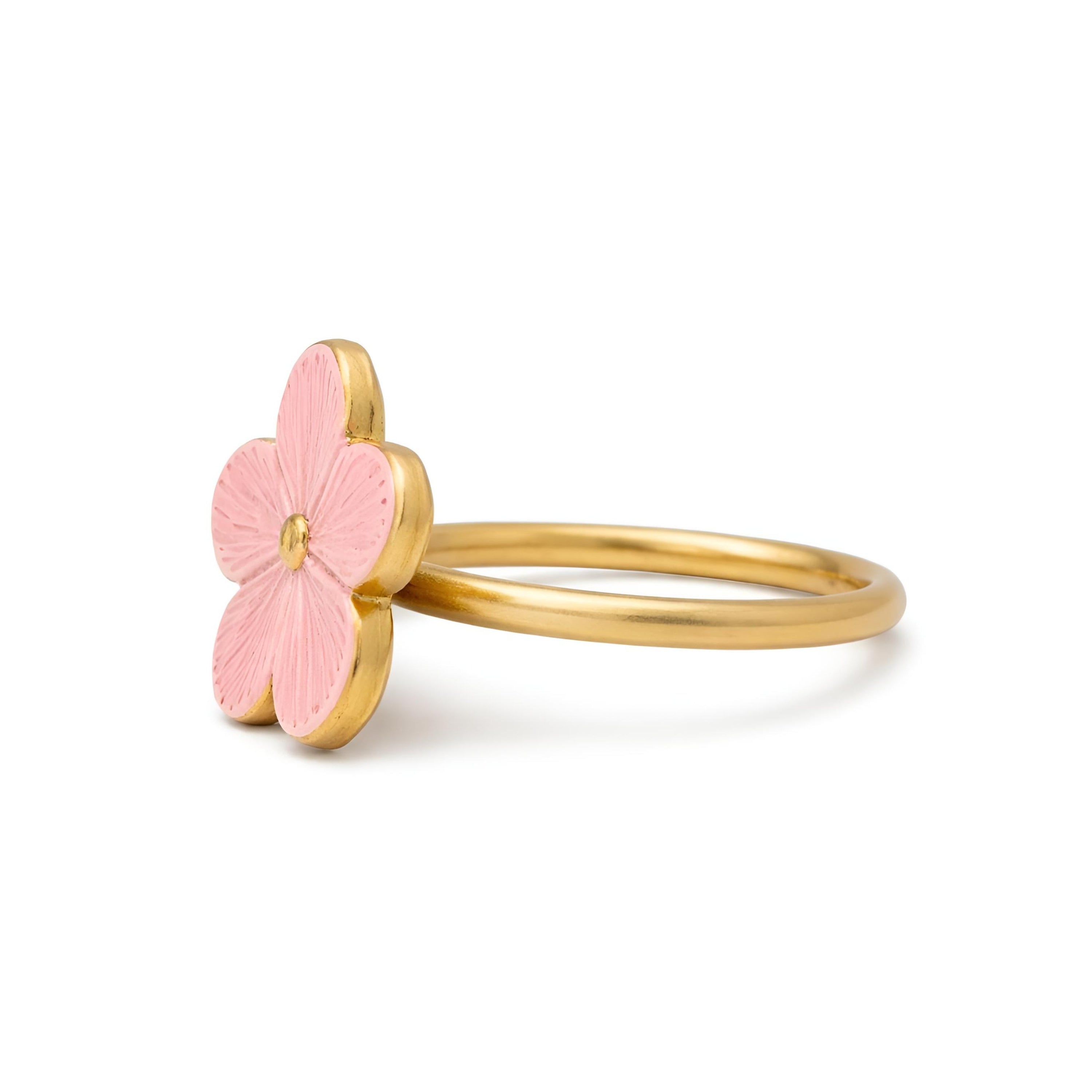 Dainty Home Pink Enamel Flower Napkin Rings Set of 4, Gold Metal Table Decor
