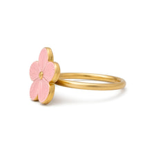 Load image into Gallery viewer, Dainty Home Pink Enamel Flower Napkin Rings Set of 4, Gold Metal Table Decor
