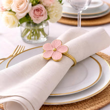 Load image into Gallery viewer, Dainty Home Pink Enamel Flower Napkin Rings Set of 4, Gold Metal Table Decor
