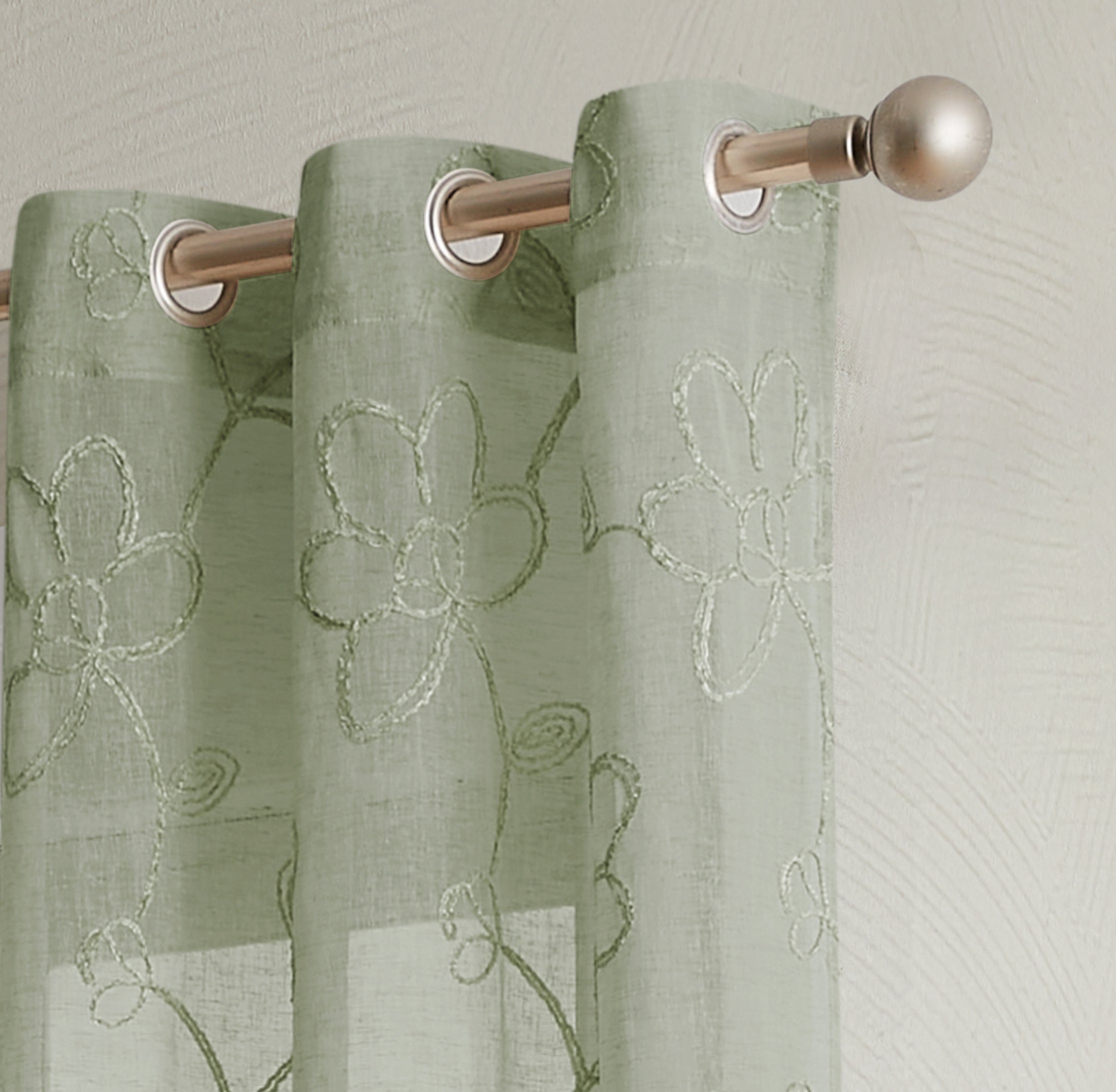 Dainty Home Rita Linen Look Boho Solid Fabric With 3D Floral Chenille Embroidery Light Filtering Grommet Panel Pair