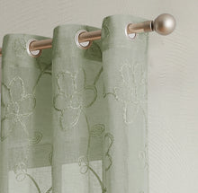 Load image into Gallery viewer, Dainty Home Rita Linen Look Boho Solid Fabric With 3D Floral Chenille Embroidery Light Filtering Grommet Panel Pair
