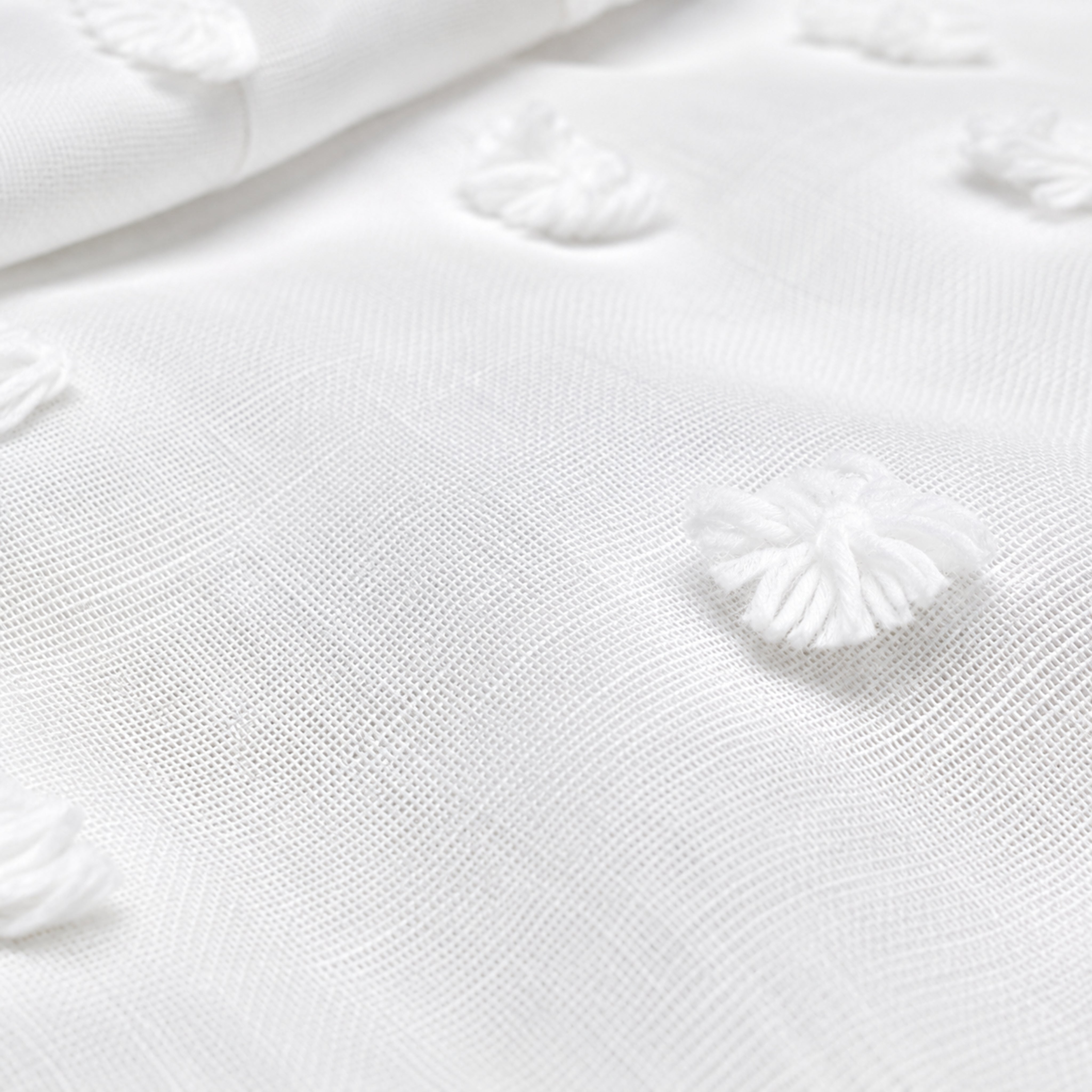 Dainty Home Snowball Modern 3D Linen-Look Fabric Shower Curtain With 3D Cotton Like Puffs