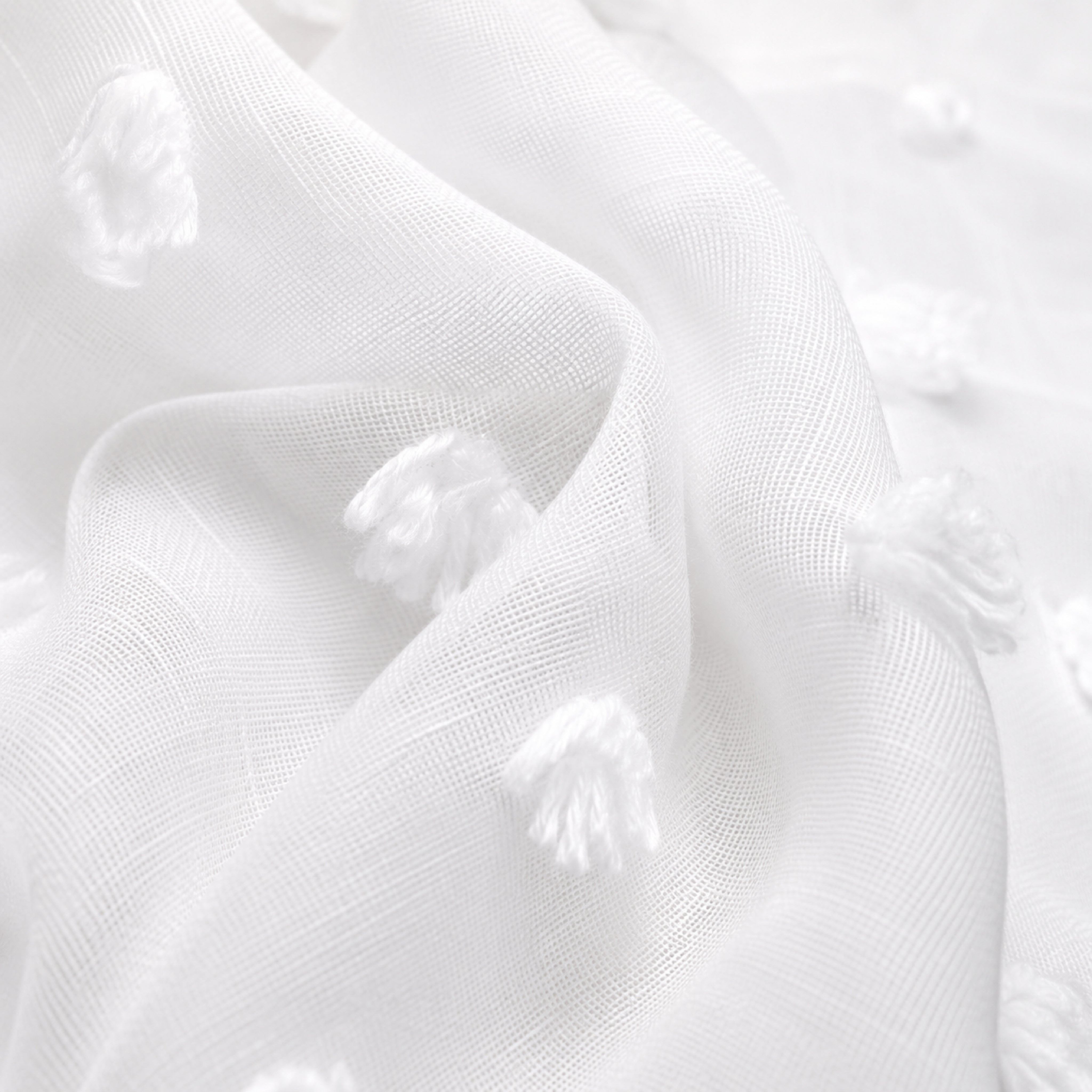 Dainty Home Snowball Modern 3D Linen-Look Fabric Shower Curtain With 3D Cotton Like Puffs