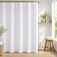 Load image into Gallery viewer, Dainty Home Snowball Modern 3D Linen-Look Fabric Shower Curtain With 3D Cotton Like Puffs
