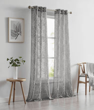 Load image into Gallery viewer, Dainty Home Stella Linen Look Boho Solid Fabric With 3D Floral Chenille Embroidery Light Filtering Grommet Panel Pair

