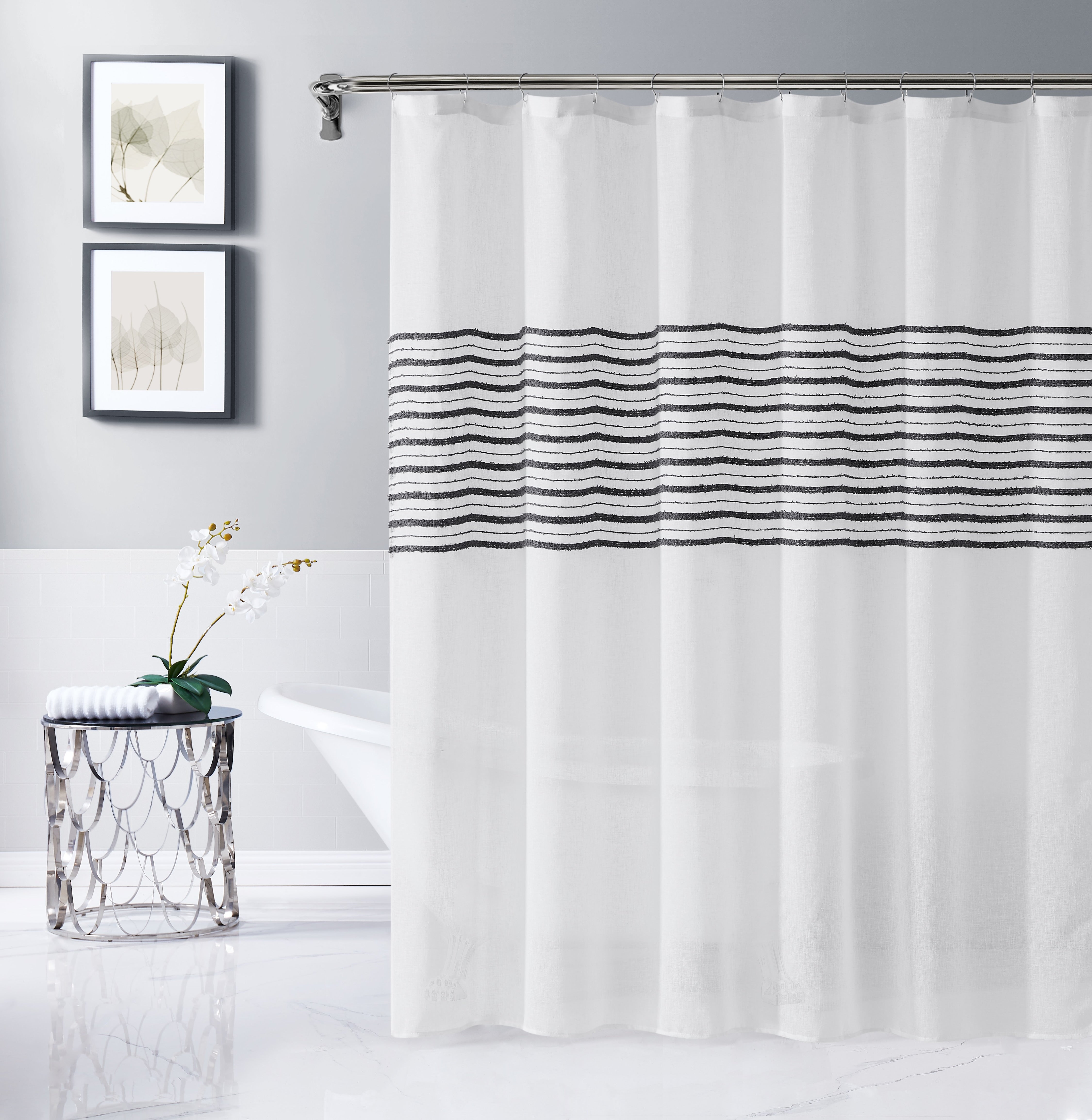 Dainty Home Daniella 3D Solid Linen Look Textured Striped 3D Chenille Designed Fabric Shower Curtain