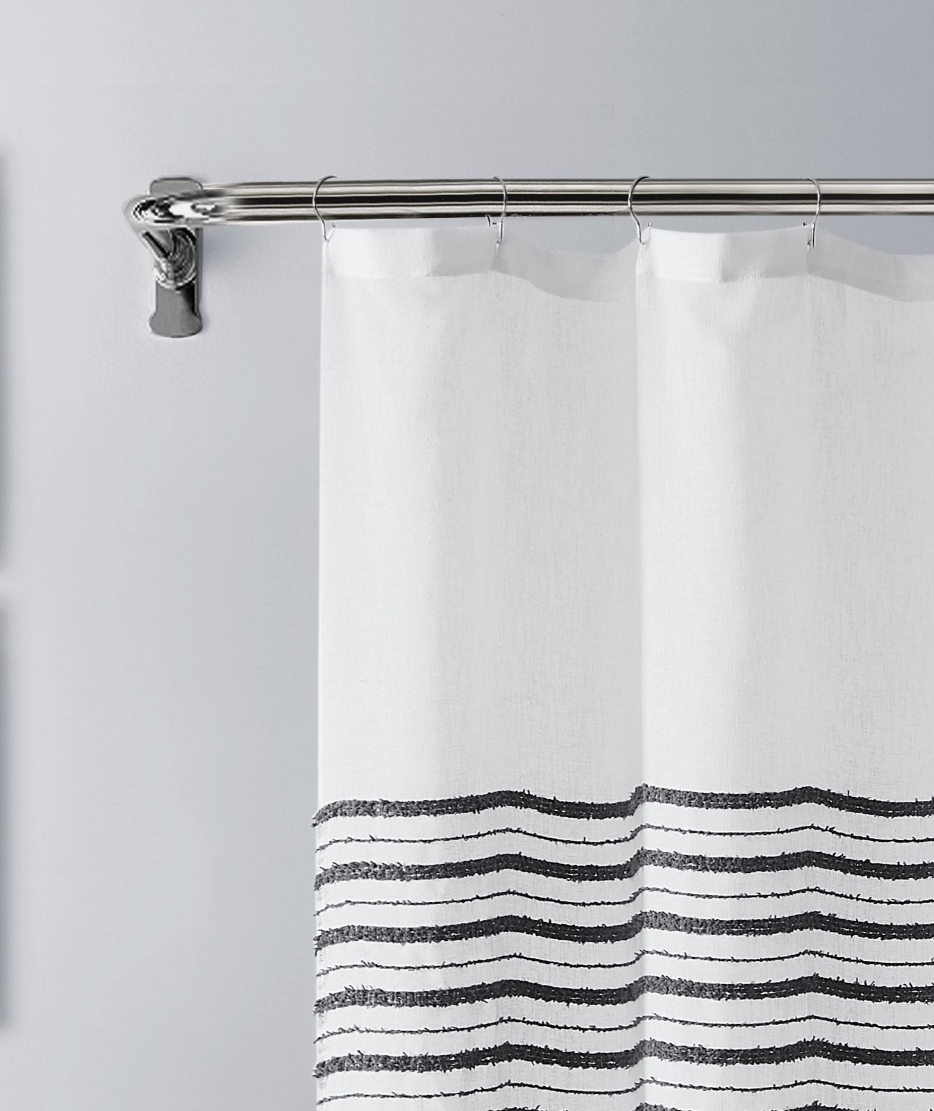Dainty Home Daniella 3D Solid Linen Look Textured Striped 3D Chenille Designed Fabric Shower Curtain
