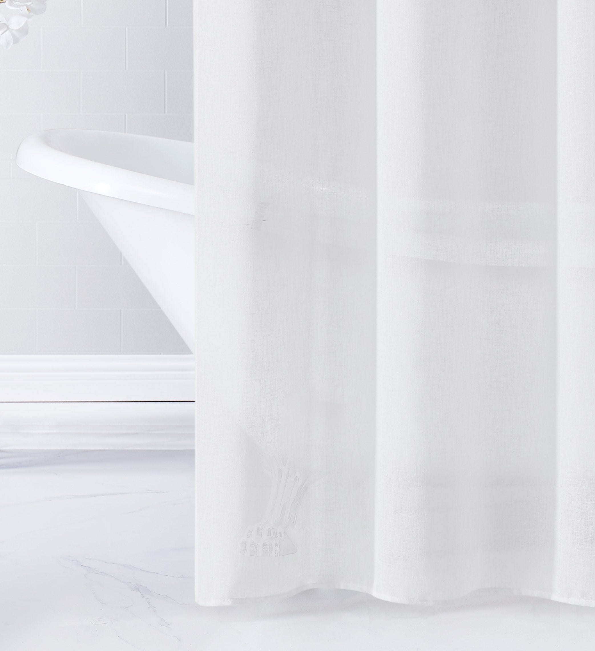 Dainty Home Daniella 3D Solid Linen Look Textured Striped 3D Chenille Designed Fabric Shower Curtain