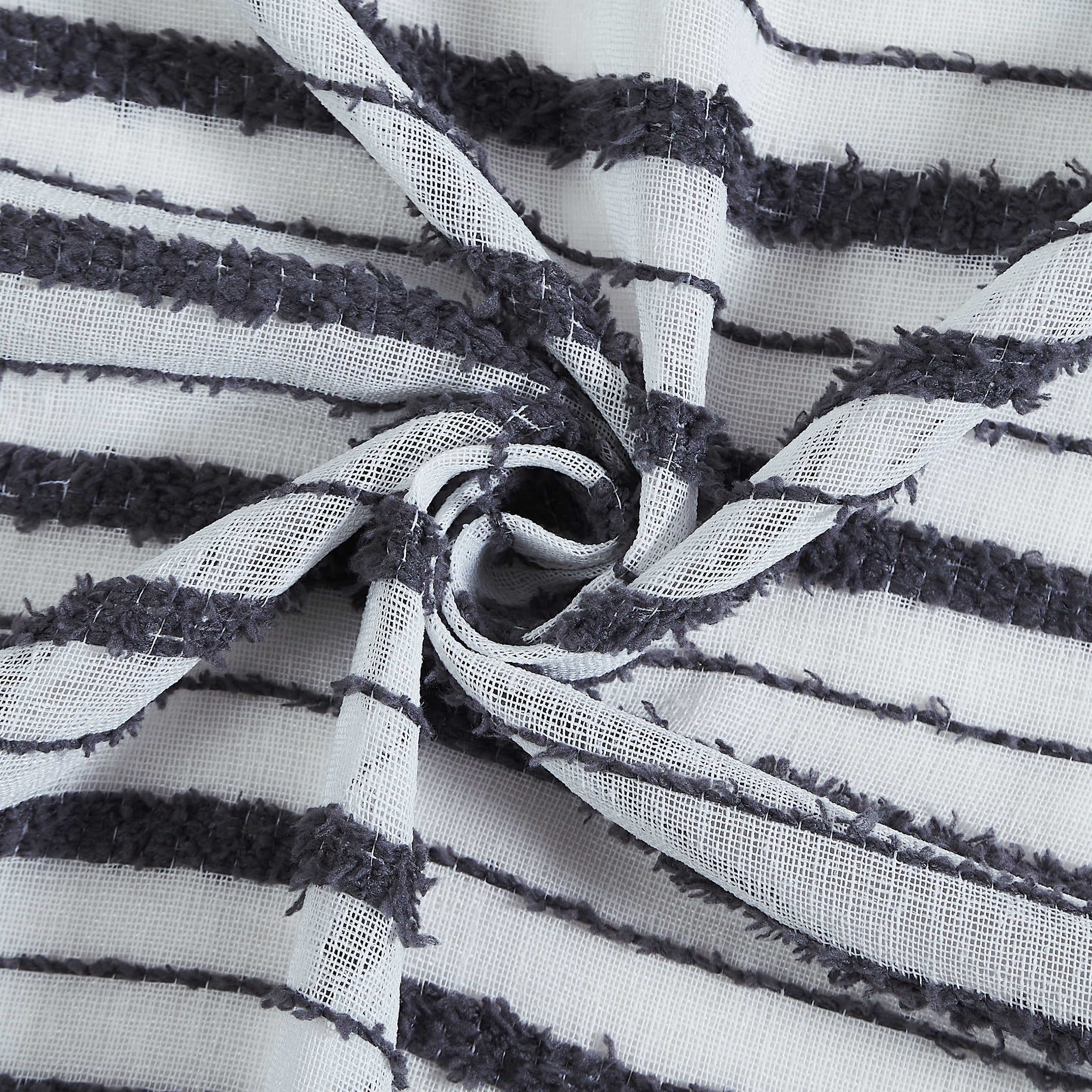 Dainty Home Daniella 3D Solid Linen Look Textured Striped 3D Chenille Designed Fabric Shower Curtain