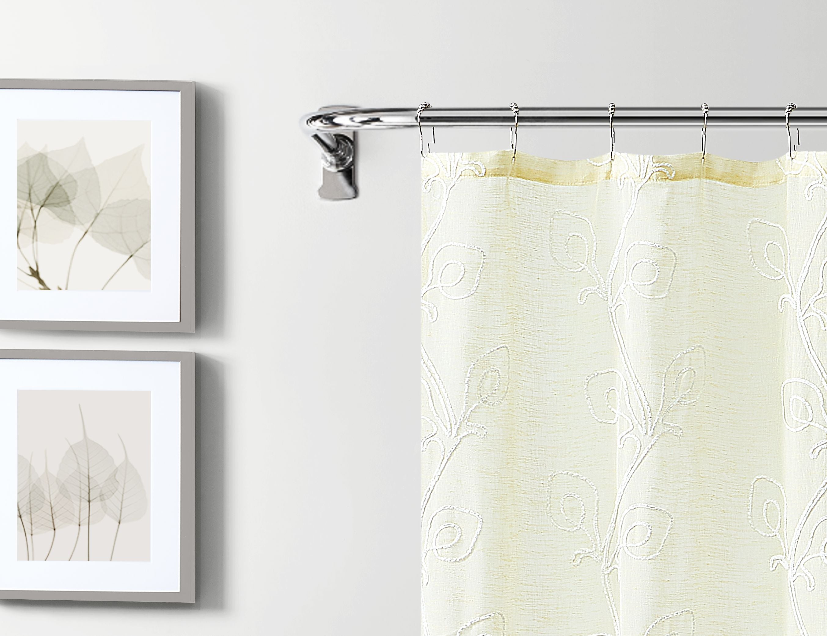 Dainty Home Stella 3D Linen Look Textured Floral 3D Chenille Designed Fabric Shower Curtain