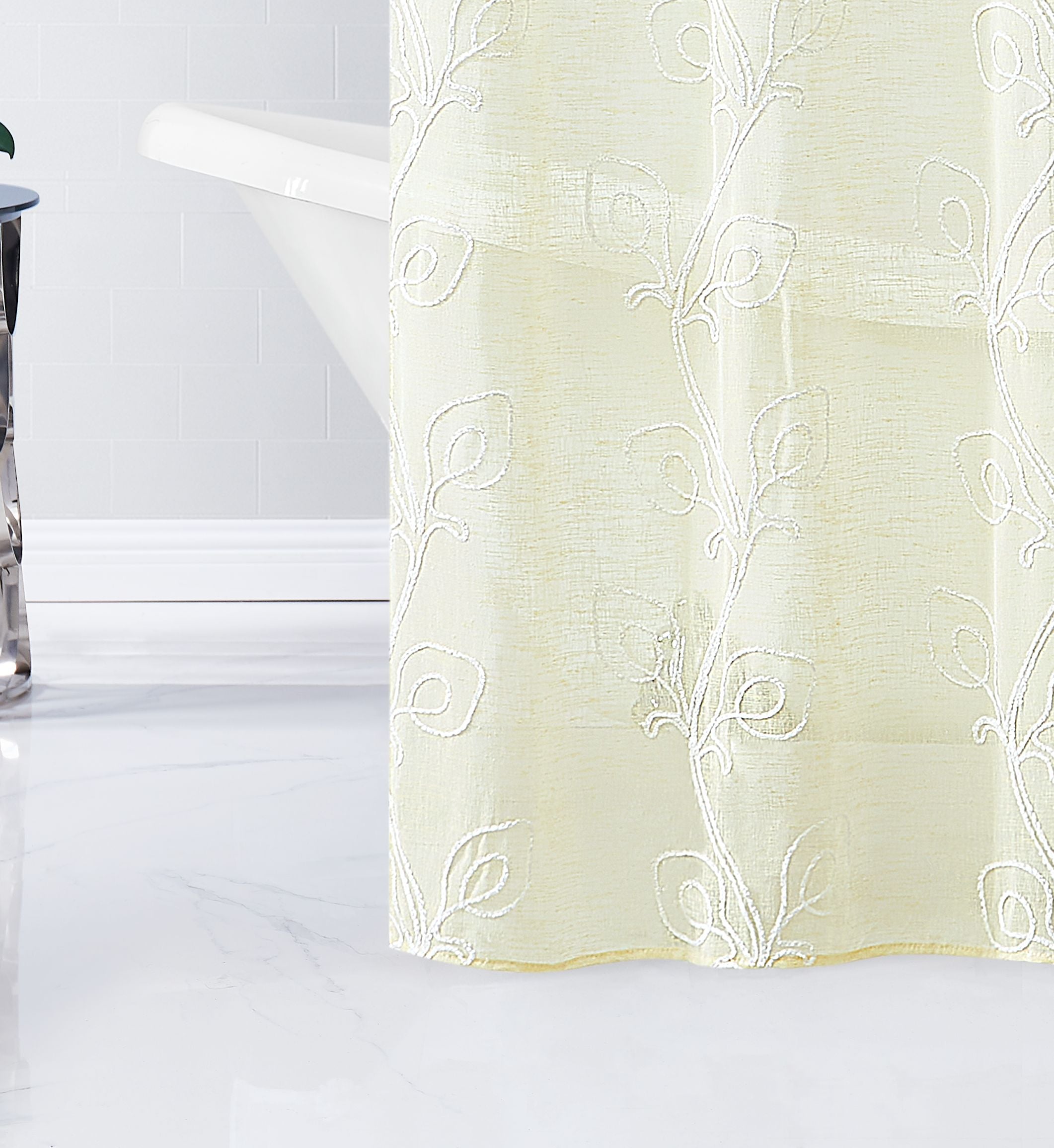 Dainty Home Stella 3D Linen Look Textured Floral 3D Chenille Designed Fabric Shower Curtain