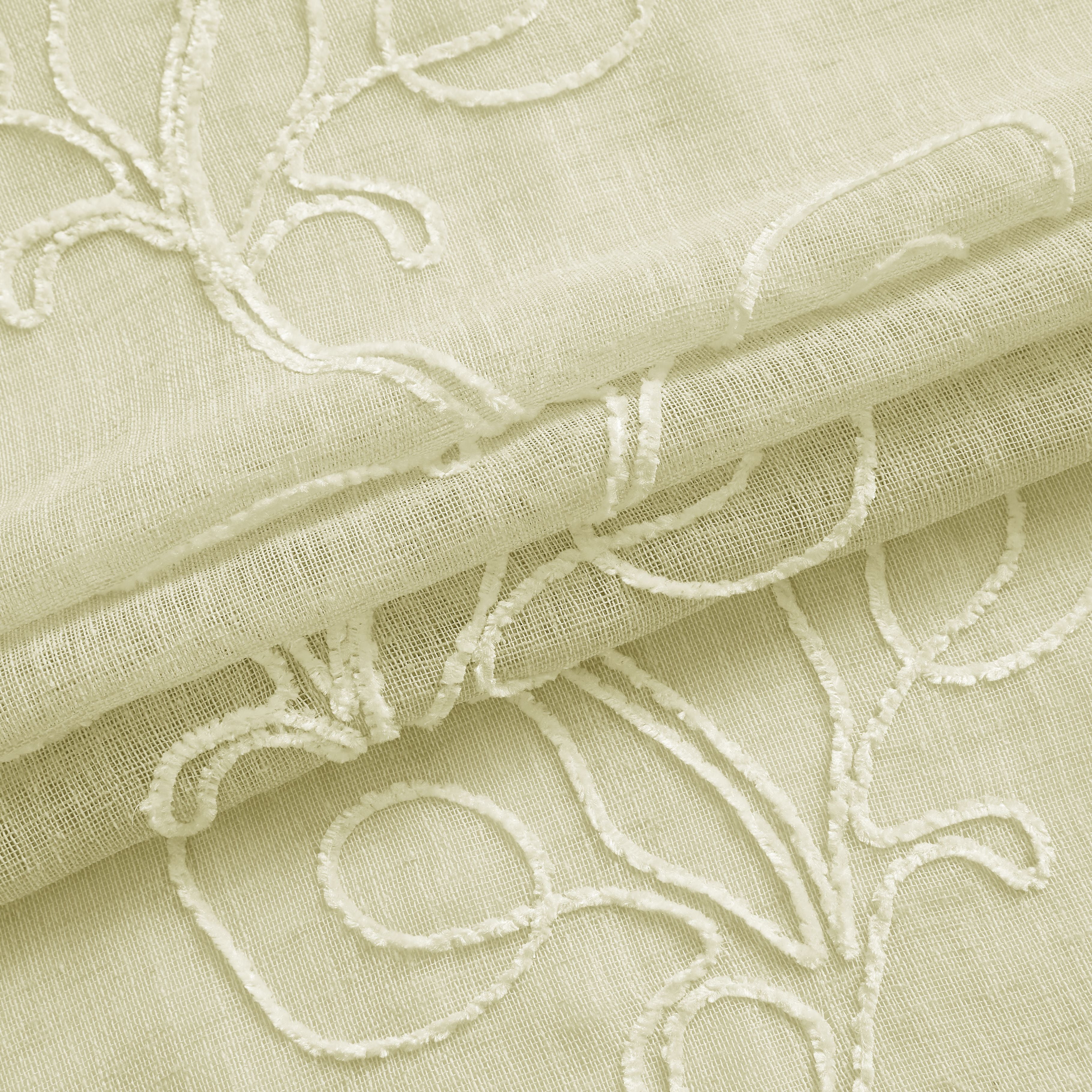 Dainty Home Stella 3D Linen Look Textured Floral 3D Chenille Designed Fabric Shower Curtain