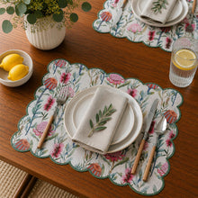Load image into Gallery viewer, Dainty Home Garden Bloom Woven Vinyl Scalloped Border Rectangular Placemat Set Of 6 13" x 19"
