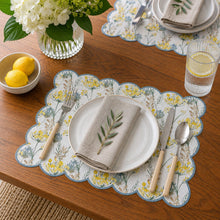 Load image into Gallery viewer, Dainty Home Floral Woven Vinyl Scalloped Border Rectangular Placemat Set Of 6 13" x 19"
