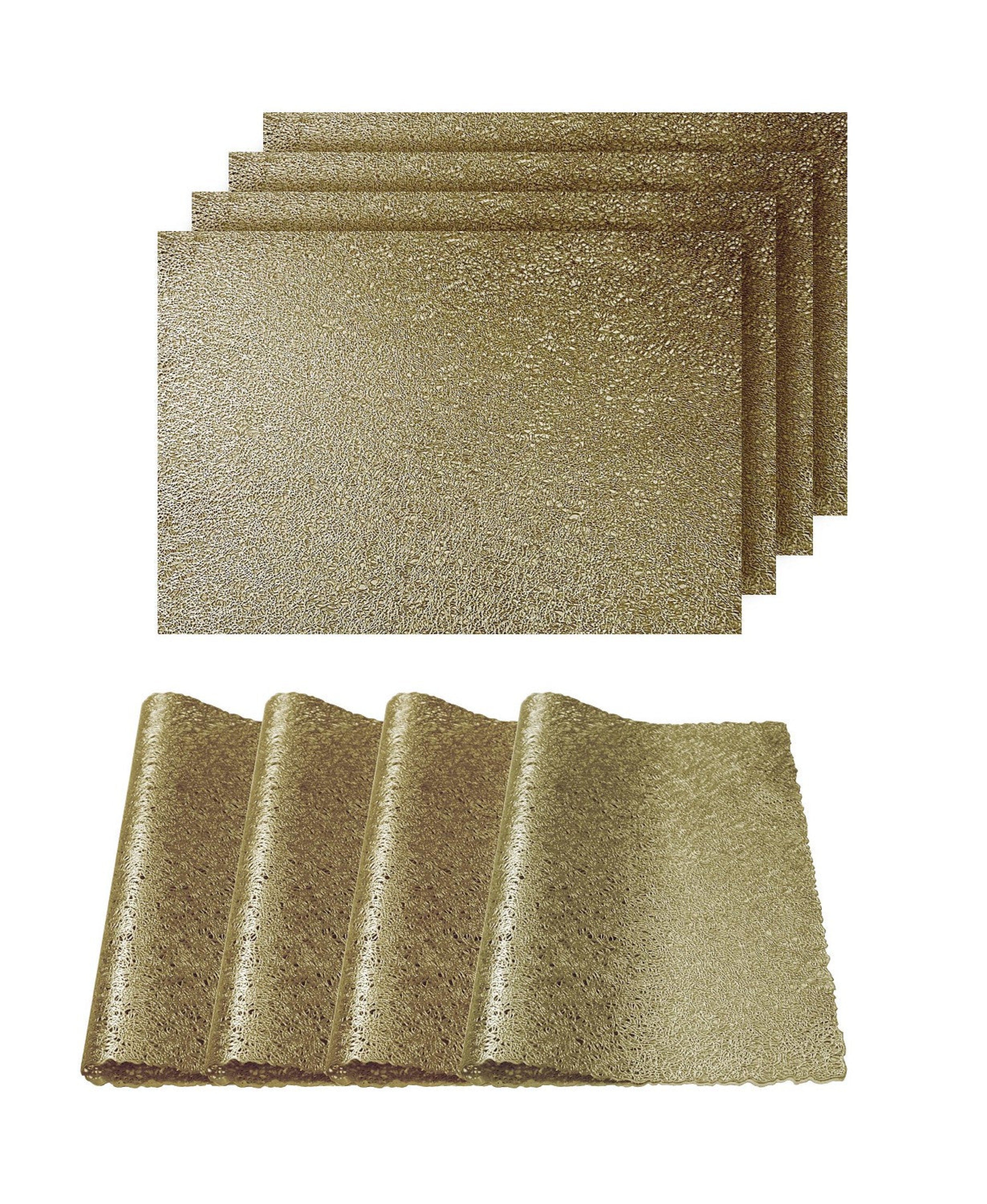 Dainty Home Lacey Woven Metallic Lace Crossweave With Metallic Lace Pattern Reversible 12" x 18" Rectangular Placemats