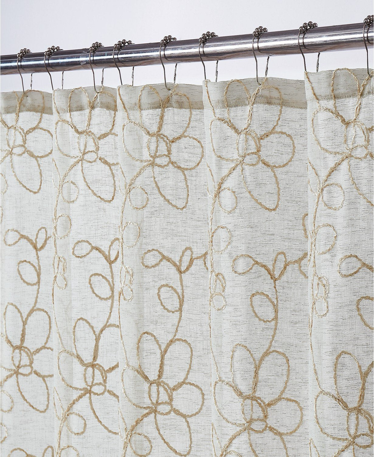 Dainty Home Rita 3D Linen Look Textured Floral 3D Chenille Designed Fabric Shower Curtain
