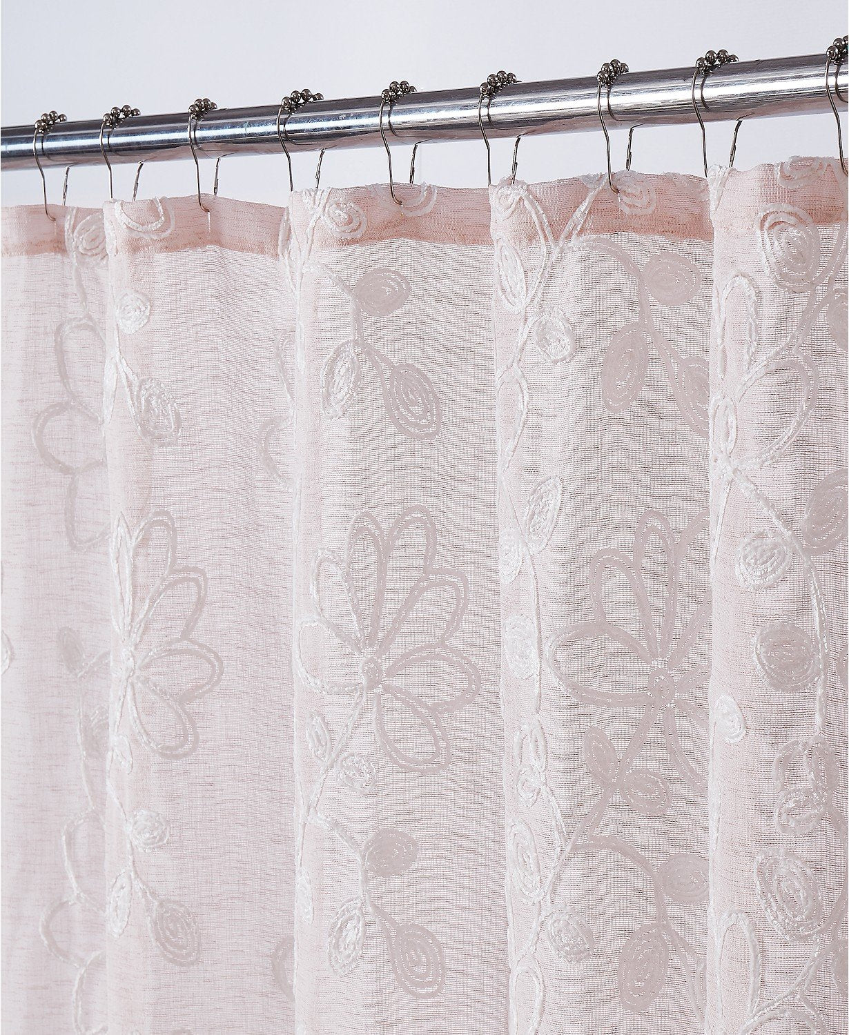 Dainty Home Rita 3D Linen Look Textured Floral 3D Chenille Designed Fabric Shower Curtain