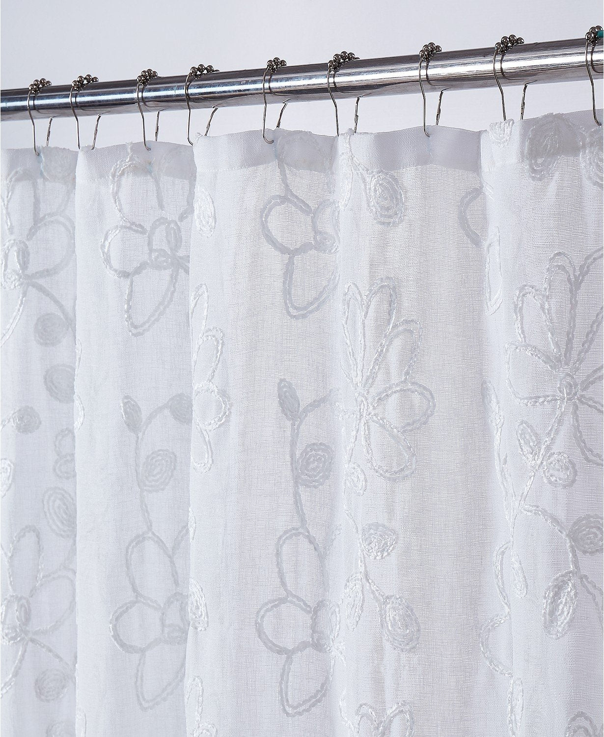 Dainty Home Rita 3D Linen Look Textured Floral 3D Chenille Designed Fabric Shower Curtain