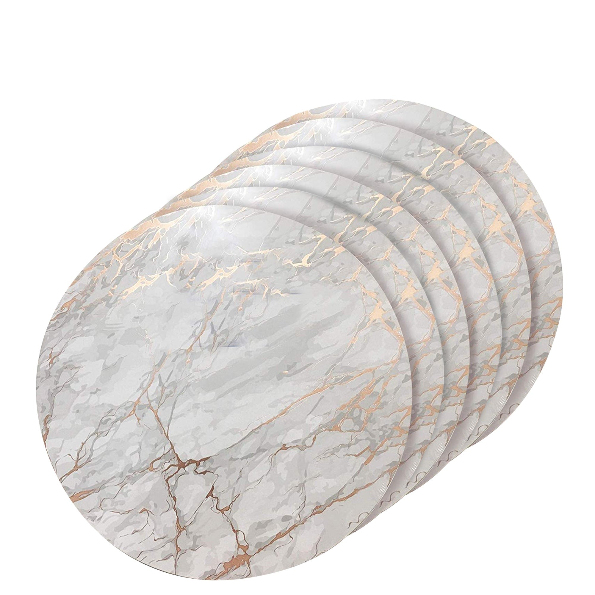 Dainty Home Marble Cork Foil Printed Marble Granite Designed Thick Cork Textured 15" x 15" Round Placemats