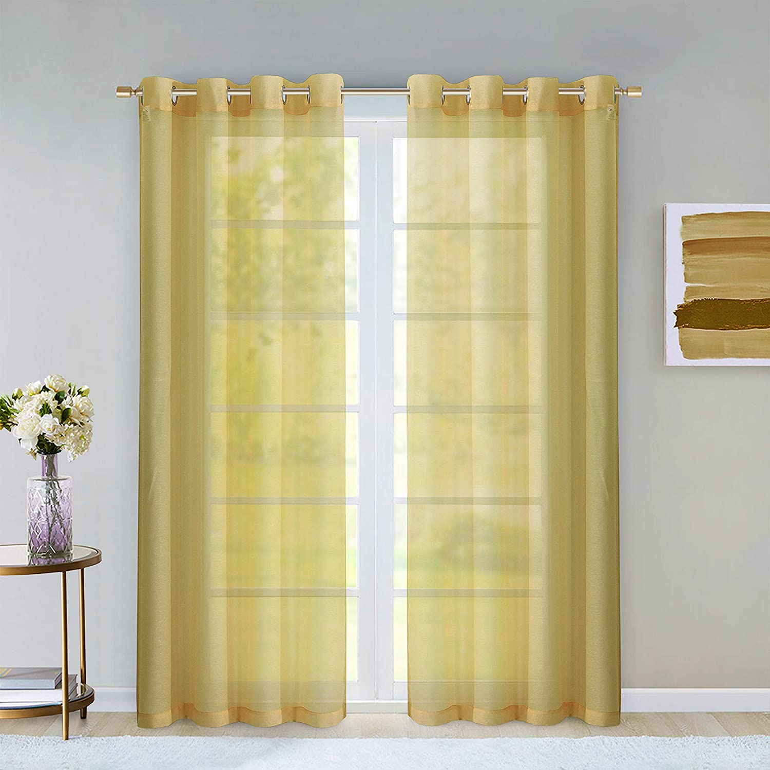 Dainty Home Malibu Solid Airy & Breathable Semi-Sheer Light Filtering Extra Wide Grommet Panel Pair