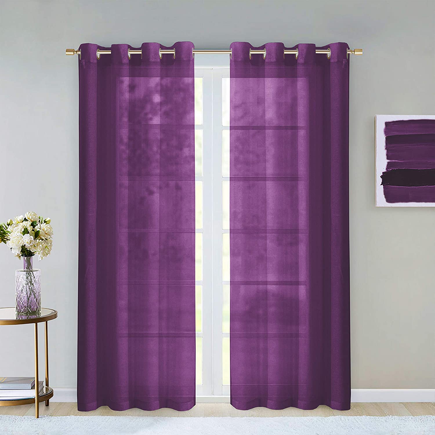 Dainty Home Malibu Solid Airy & Breathable Semi-Sheer Light Filtering Extra Wide Grommet Panel Pair