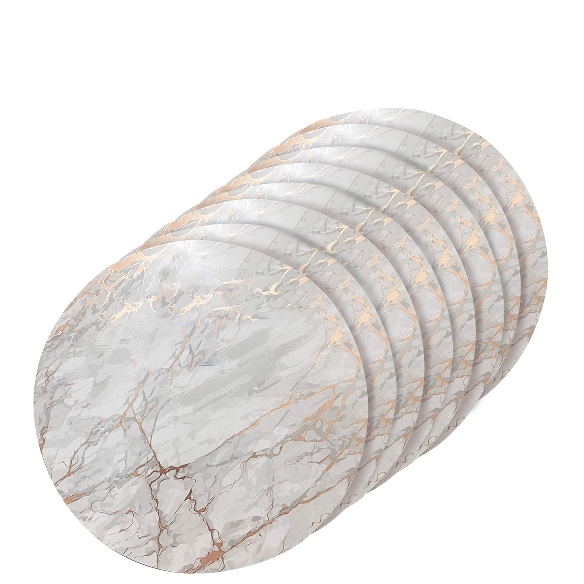 Dainty Home Marble Cork Foil Printed Marble Granite Designed Thick Cork Textured 15" x 15" Round Placemats