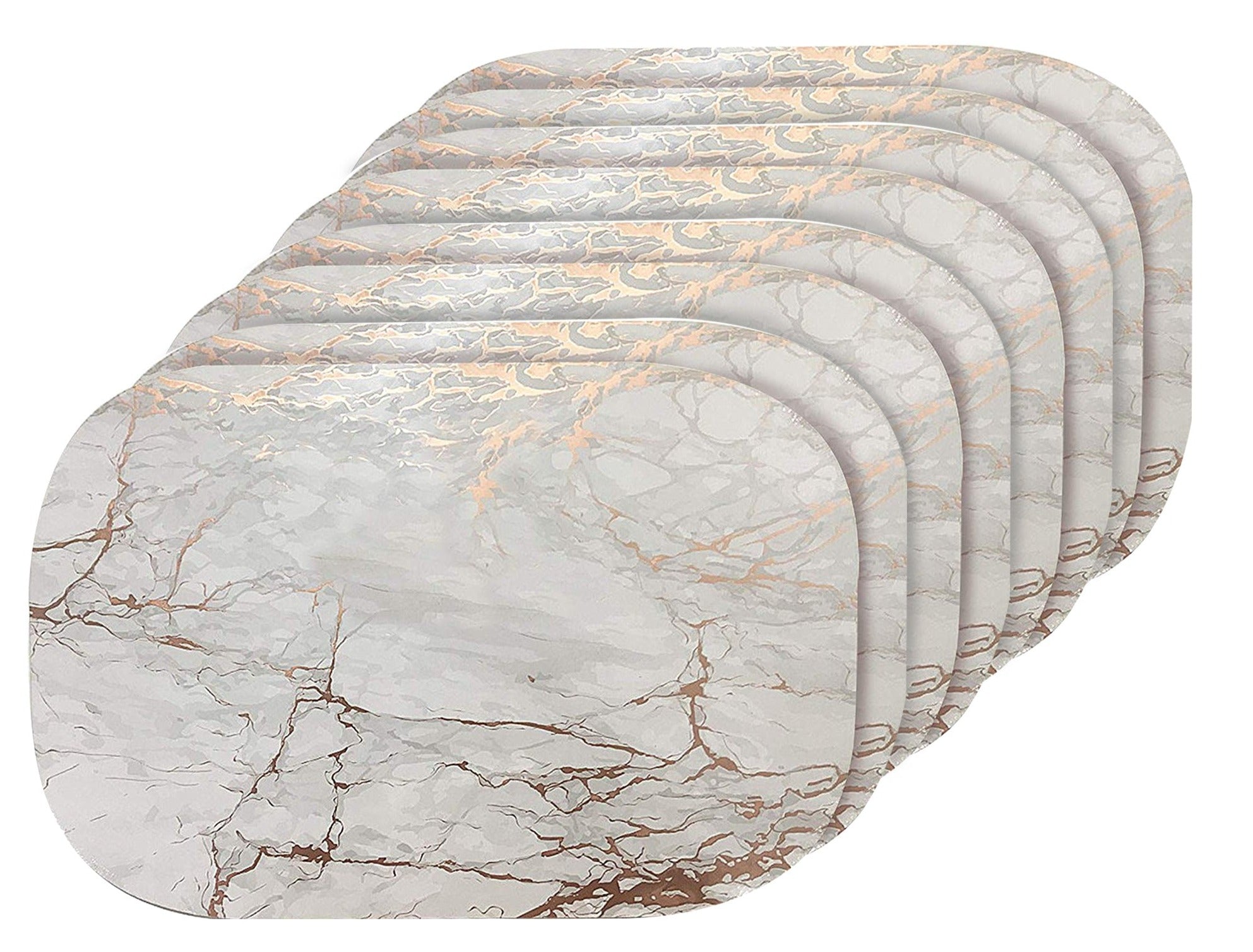 Dainty Home Marble Cork Foil Printed Marble Granite Designed Thick Cork Textured 12" x 18" Oval Placemats