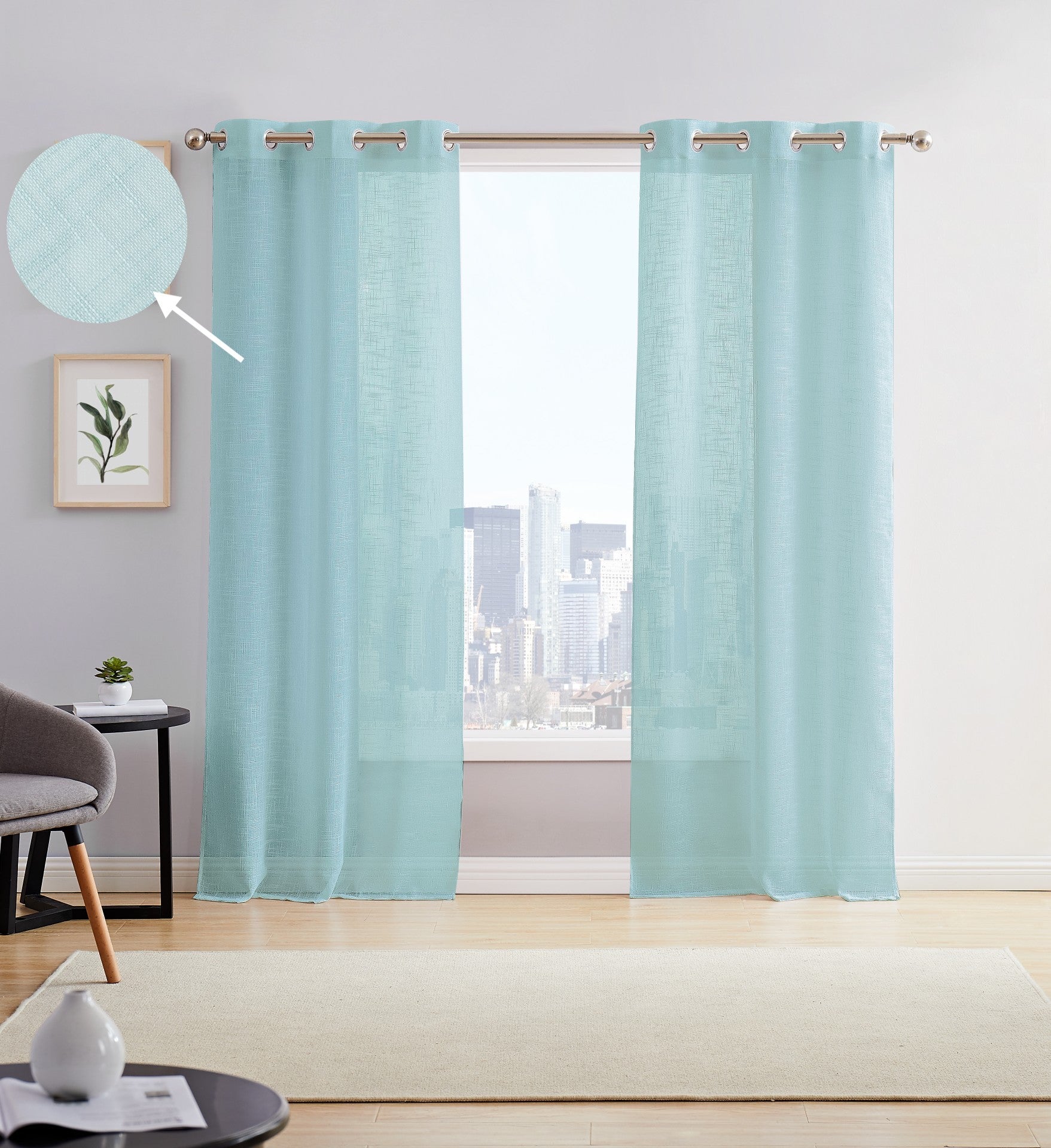 Dainty Home Hannah Solid Criss-Cross Weave Fabric Semi-Sheer Airy & Breathable Light Filtering Grommet Panel Pair