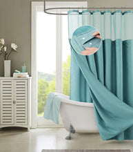 Load image into Gallery viewer, Dainty Home Complete 2 in 1 Waffle Weave Hotel Spa Style Fabric Shower Curtain Snap On/Off Waterproof Detachable Liner Set
