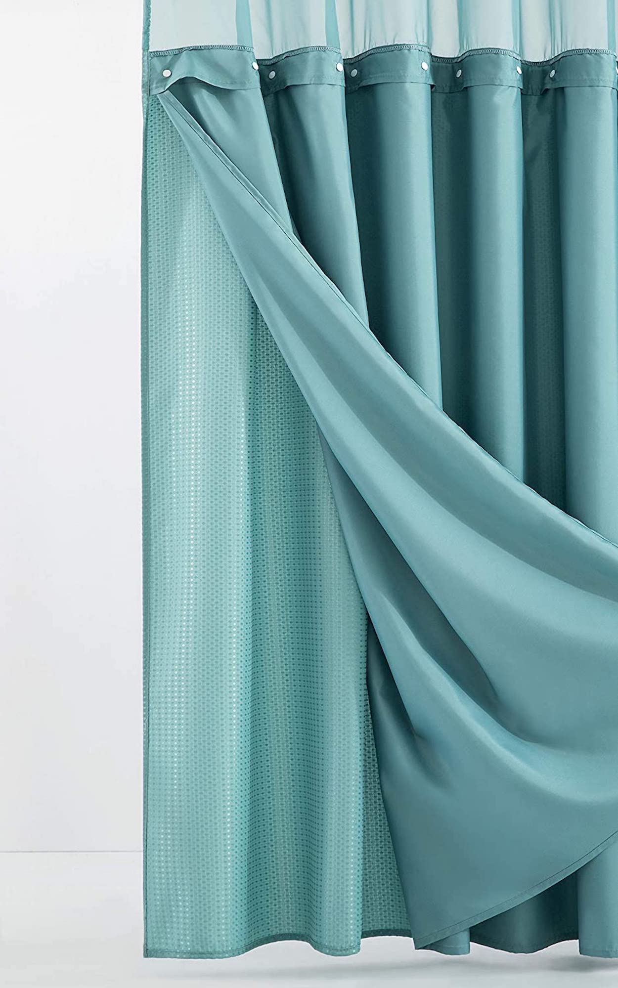 Dainty Home Complete 2 in 1 Waffle Weave Hotel Spa Style Fabric Shower Curtain Snap On/Off Waterproof Detachable Liner Set
