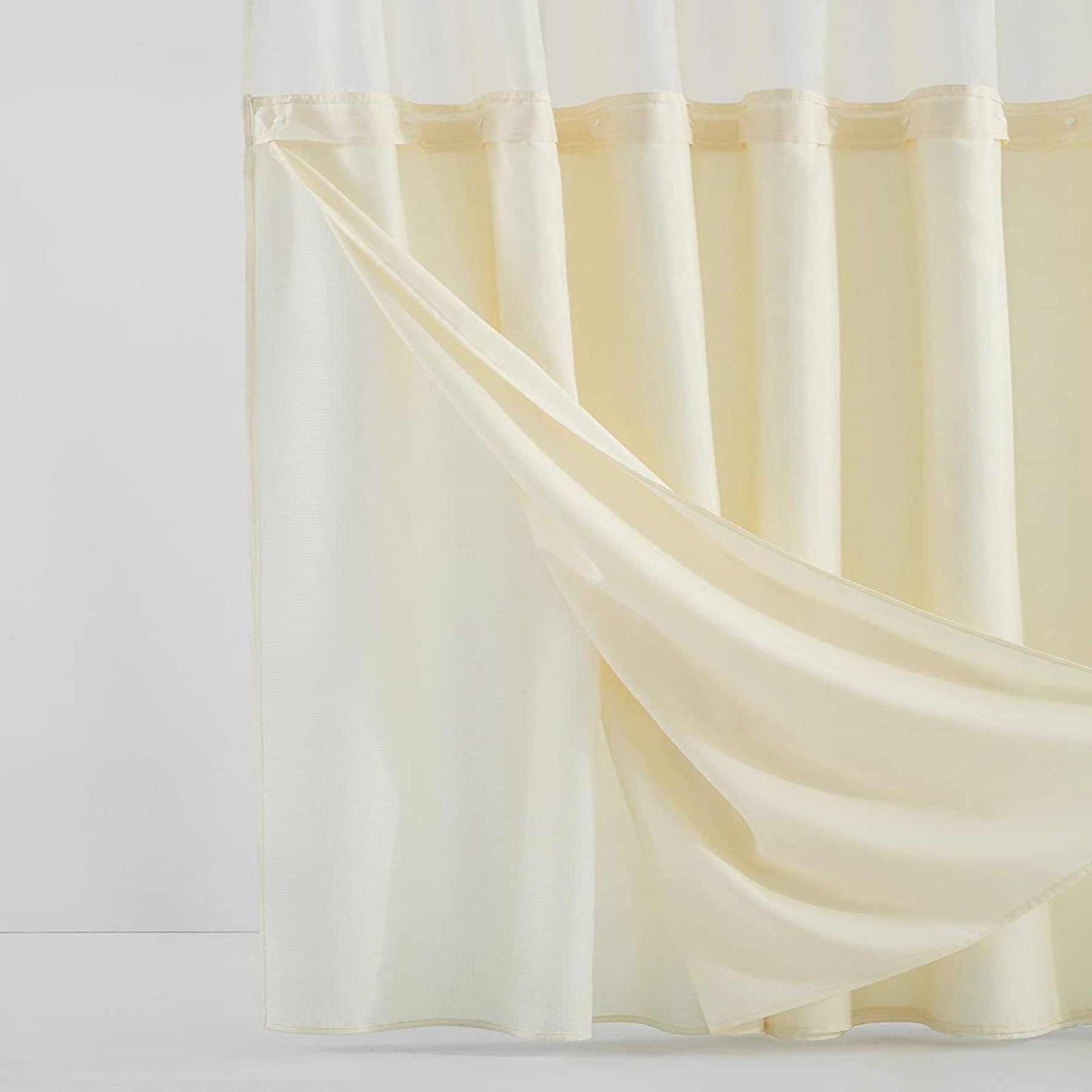 Dainty Home Complete 2 in 1 Waffle Weave Hotel Spa Style Fabric Shower Curtain Snap On/Off Waterproof Detachable Liner Set