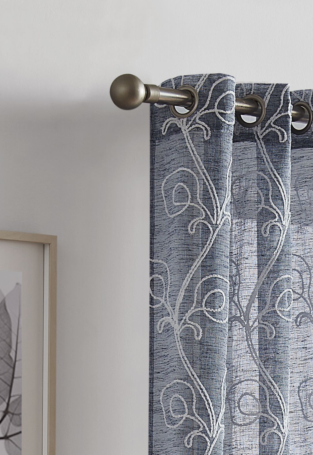 Dainty Home Stella Linen Look Boho Solid Fabric With 3D Floral Chenille Embroidery Light Filtering Grommet Panel Pair