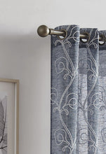 Load image into Gallery viewer, Dainty Home Stella Linen Look Boho Solid Fabric With 3D Floral Chenille Embroidery Light Filtering Grommet Panel Pair
