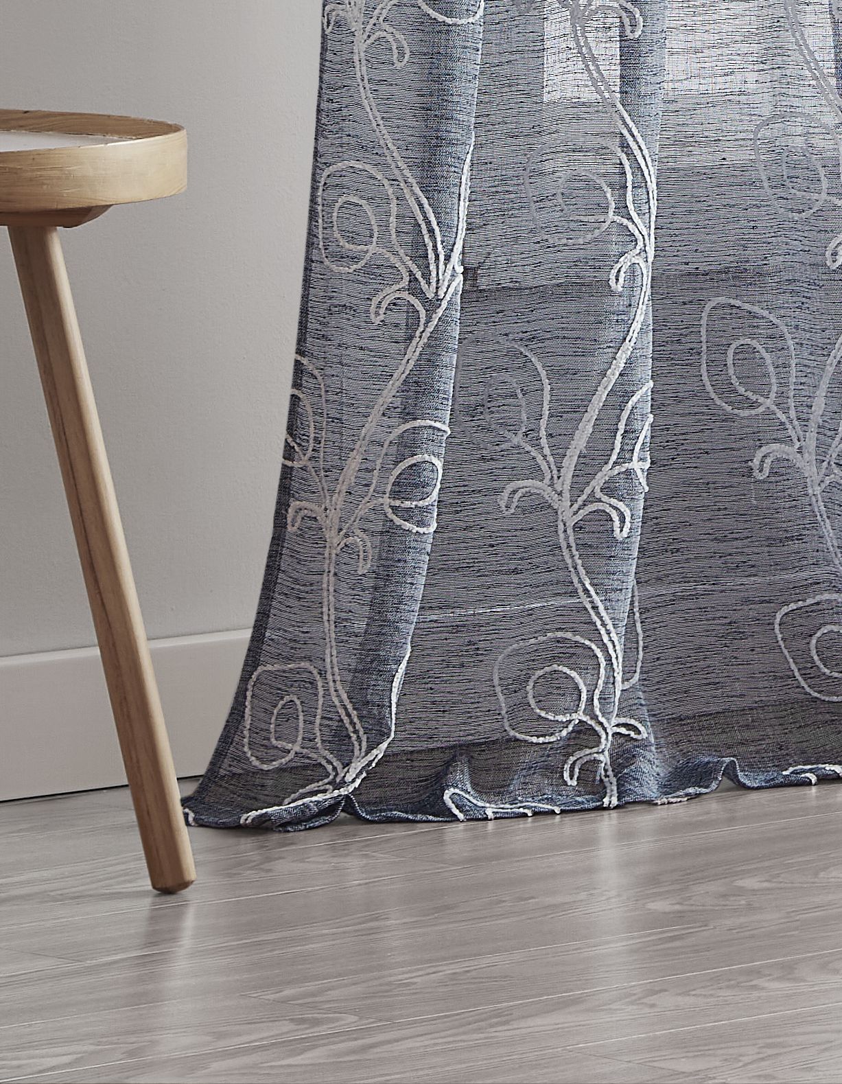 Dainty Home Stella Linen Look Boho Solid Fabric With 3D Floral Chenille Embroidery Light Filtering Grommet Panel Pair