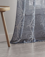 Load image into Gallery viewer, Dainty Home Stella Linen Look Boho Solid Fabric With 3D Floral Chenille Embroidery Light Filtering Grommet Panel Pair
