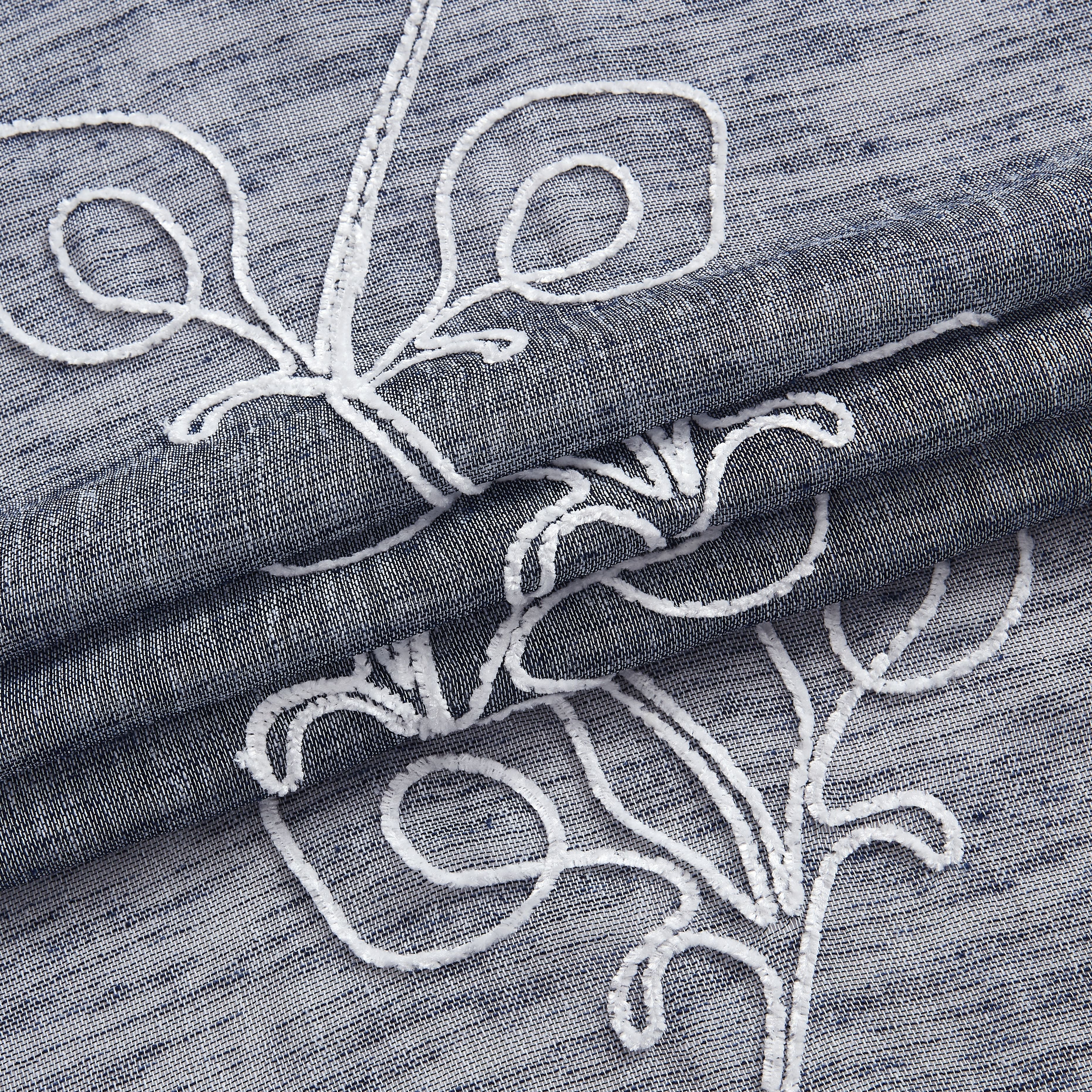 Dainty Home Stella Linen Look Boho Solid Fabric With 3D Floral Chenille Embroidery Light Filtering Grommet Panel Pair