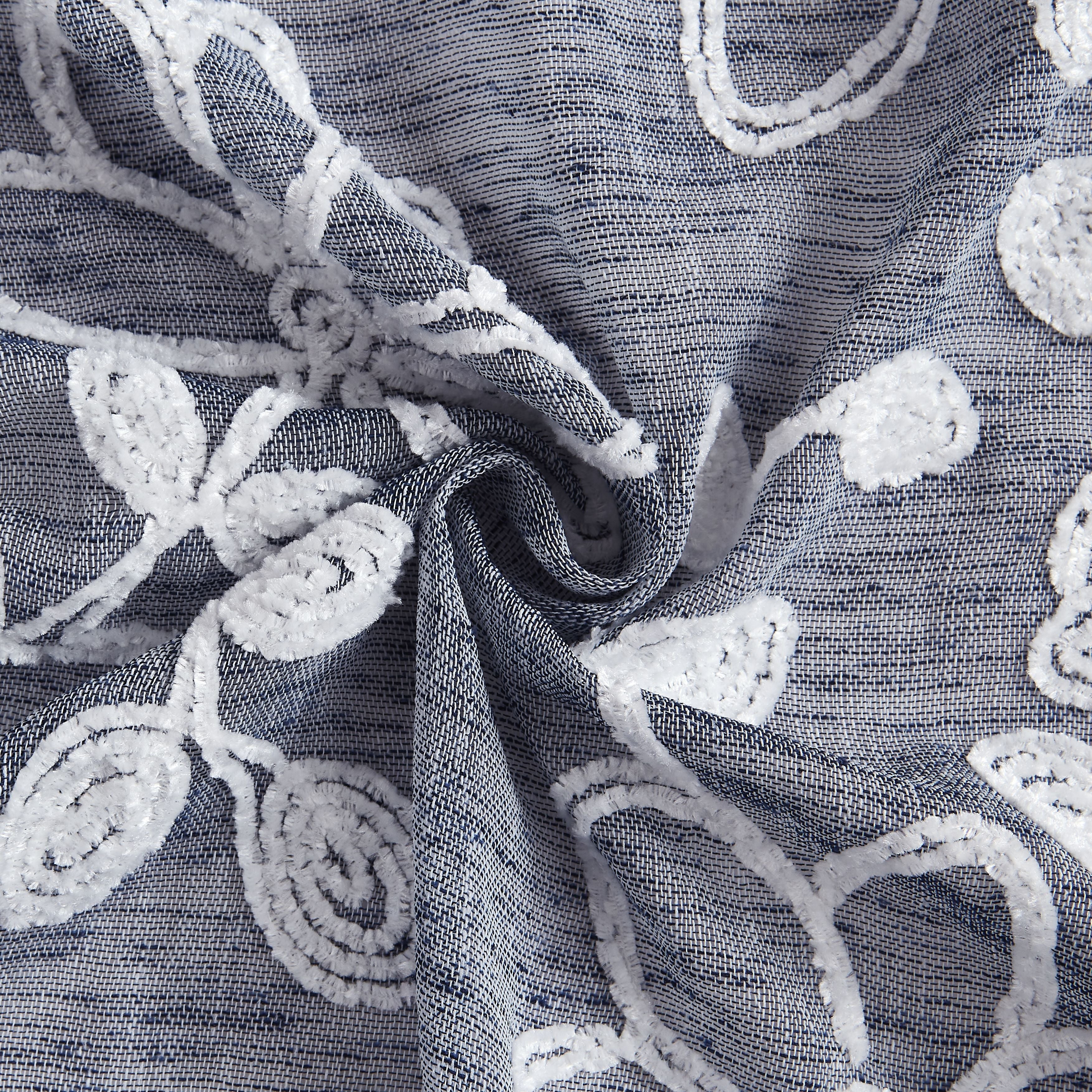 Dainty Home Rita Linen Look Boho Solid Fabric With 3D Floral Chenille Embroidery Light Filtering Grommet Panel Pair