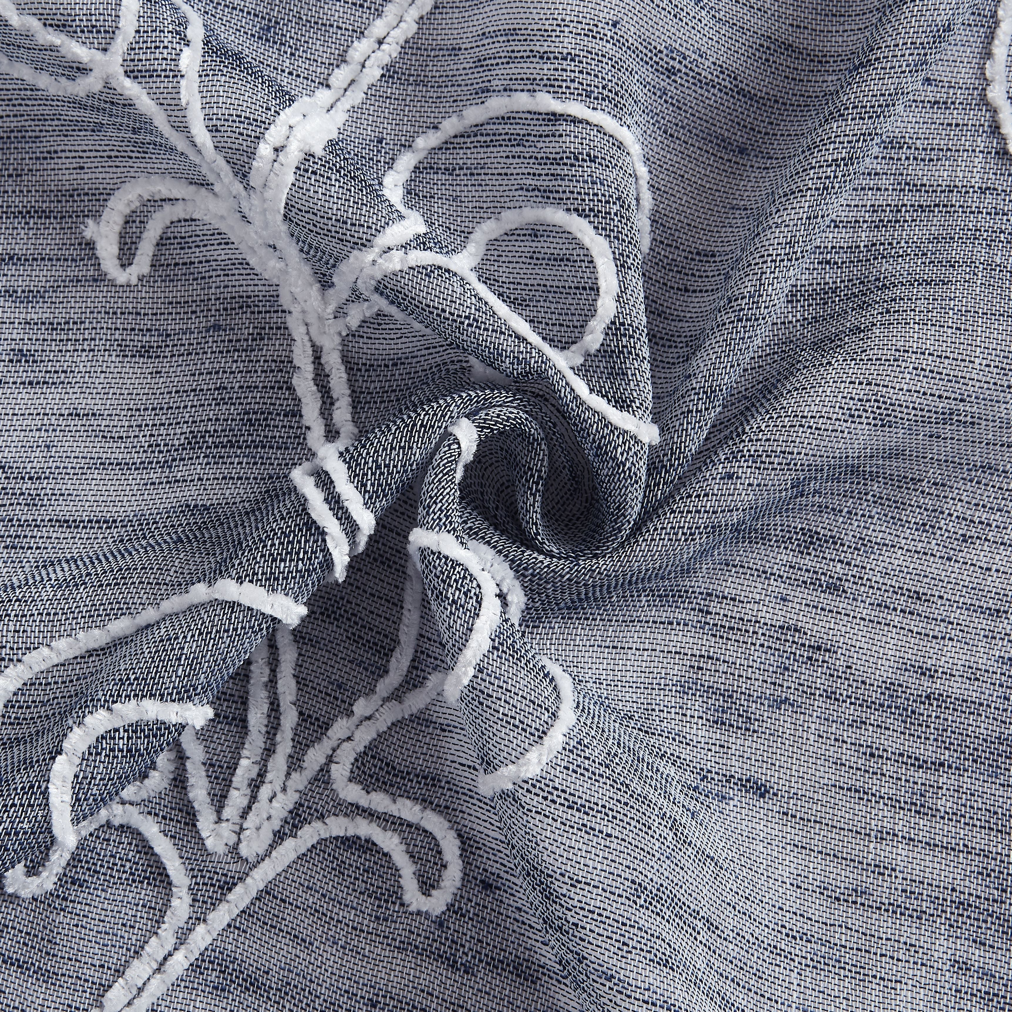 Dainty Home Stella Linen Look Boho Solid Fabric With 3D Floral Chenille Embroidery Light Filtering Grommet Panel Pair