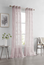 Load image into Gallery viewer, Dainty Home Stella Linen Look Boho Solid Fabric With 3D Floral Chenille Embroidery Light Filtering Grommet Panel Pair
